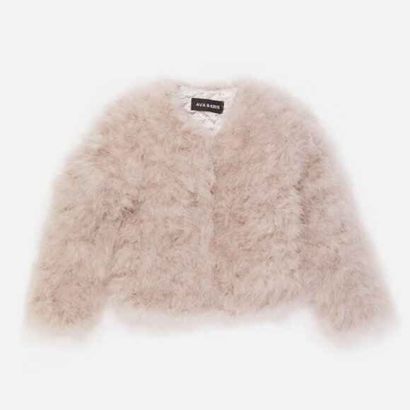 NWOT Ava & Kris Blake Down Feather Jacket White Fluffy Fur Shag Mongolian Coat - Picture 4 of 11